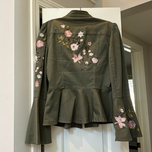 I.N.C. International Concepts Army Green Peplum Floral Jacket - Picture 4 of 5